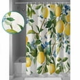 thumbnail image 3 of Extra Long Shower Curtain 72x84 Inch, Yellow Lemon Shower Curtain Waterproof Bathroom Decor Green Leaf Blue Flower Tropical Fruit Fabric Bath Curtain Set Accessories with Hooks, 3 of 6