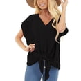 thumbnail image 3 of Pompotops Femmes Solide Col V Manches Courtes Lâches T-Shirt Blouse Tops, 3 of 9