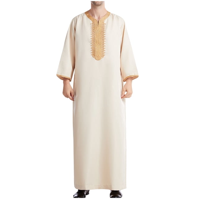 LOVZFMLL Jackets for Men's Muslim Robe Arab Middle Robe Long Style Long Sleeve Embroidered Standing Neck Pocket Long Shirt Fashion Casual Robe