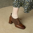 thumbnail image 6 of Xfvqtps Ladys High Heel Shoes Chunky Heel Apron Toe Lace up Knitting Grace Retro Leather Shoes Heel High 6CM Brown, 6 of 9
