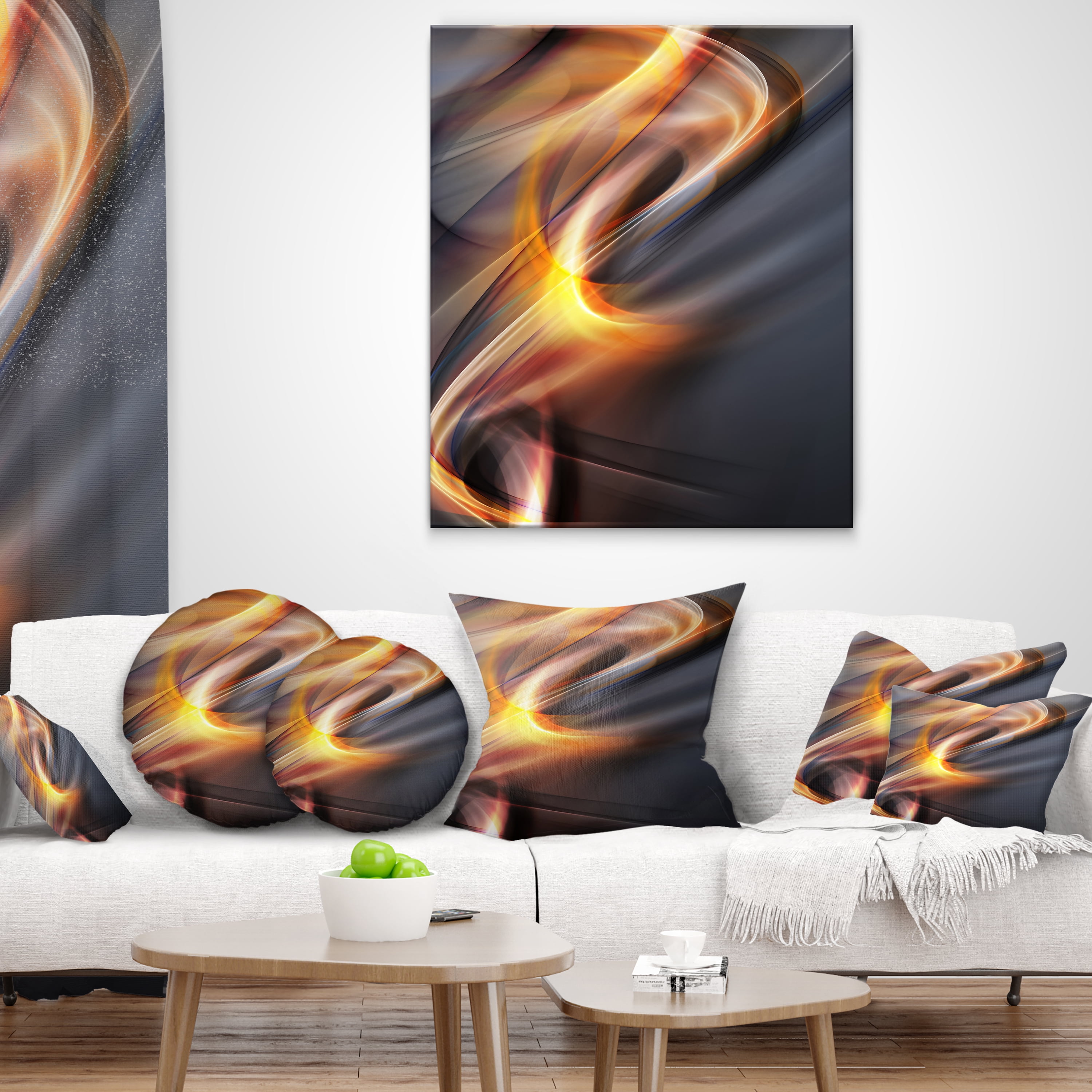 Designart Yellow Gray Light Art - Abstract Throw Pillow - 12x20