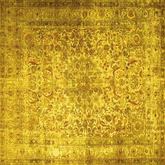 Ahgly Company Machine Washable Indoor Square Persian Yellow Traditional Area Rugs, 4' Square