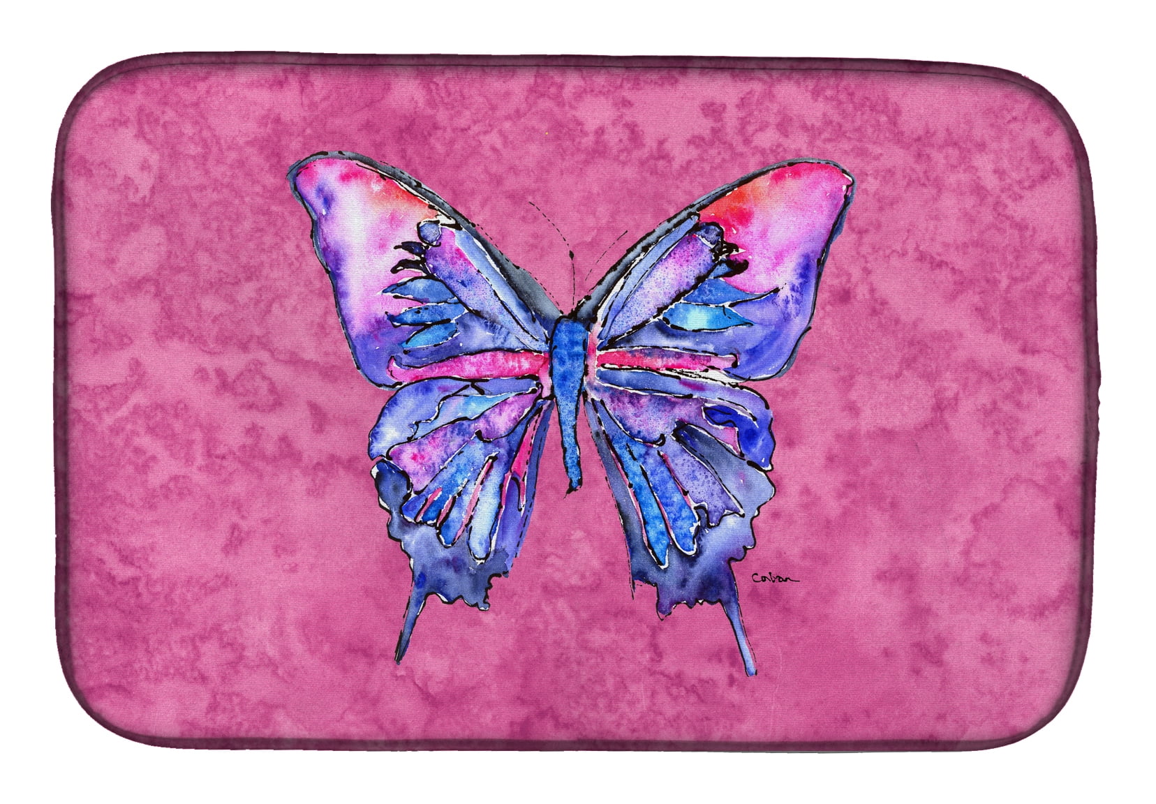 Butterfly on Pink Dish Drying Mat