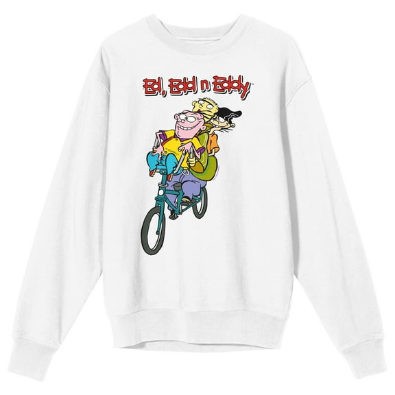 Ed Edd N Eddy Bike Ride Crew Neck Long Sleeve White Adult Sweatshirt