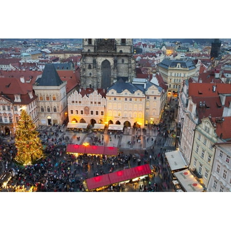 Mosaic Church Christmas Market Overview of the Christmas Market and the Church of Our Lady of Tyn on the Old Town Square Print Wall Art By Miles Ertman ()