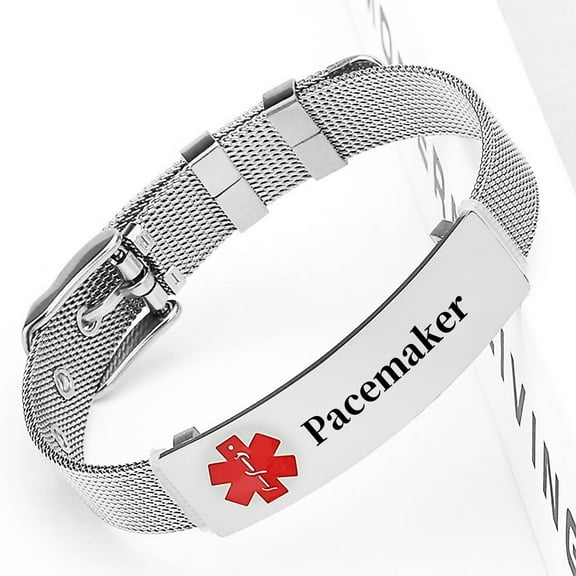 Vagzen Stainless Steel Medical Alert ID Bracelet for Men Women, Engraving Pacemaker, Adjustable
