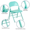 thumbnail image 6 of Flash Furniture 4 Pack HERCULES COLORBURST Series Tantalizing Teal Triple Braced & Double Hinged Metal Folding Chair, 6 of 13