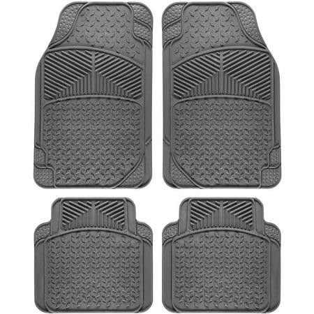OxGord Universal Fit 4-Piece Full Set Eagle Heavy Duty Rubber Floor Mat, Gray