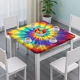 thumbnail image 3 of Colorful Rainbow Tie Dye Spiral Pattern Square Fitted Tablecloth with Elastic Edge,Square Table Cover,Washable Elastic Table Cover for Home Kitchen Party Decor 36"x36", 3 of 6