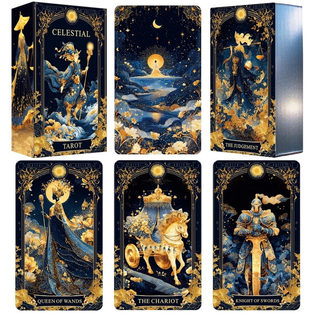 Baraja de Tarot Vzmeiyre Azul Celestial con Bordes Dorados, 78 Cartas