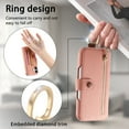 thumbnail image 6 of for iPhone 15 Pro Max Folio Flip Wallet Case, PU Leather Zipper Pocket Card Slots RFID Blocking Wristband Bracket, with Diamond Finger Ring Full Body Protection for iPhone 15 Pro Max - Pink, 6 of 10
