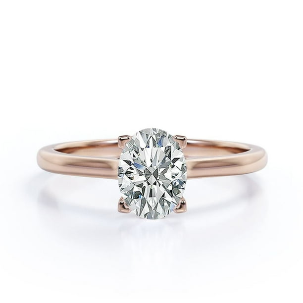 JeenMata Solitario Moissanita Ovalada de 1 Quilate, Anillo de Compromiso de 4 Puntas, Baño de Oro Rosa de 18 K sobre Plata