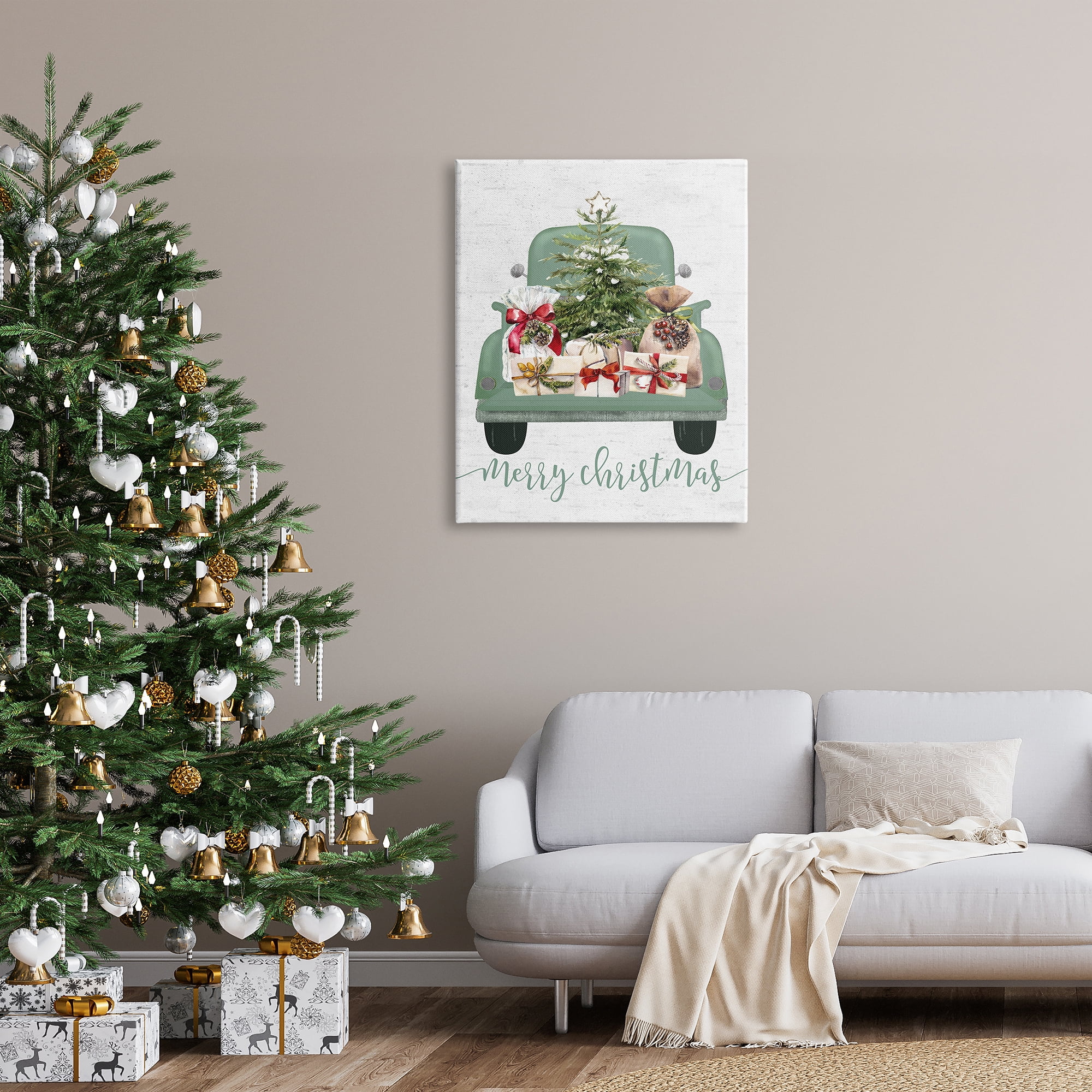 Stupell Industries Merry Christmas Truck Holiday Painting Gallery Wrapped Canvas Art Print Wall Art, 30 x 40