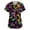Dark Purple #059, variant on Womens Mardi Gras Scrub Tops Feathers Print Short Sleeve Carnival Scrubs Sparkly Mask Print V Neck Gold Uniform with Pockets Dark Purple M