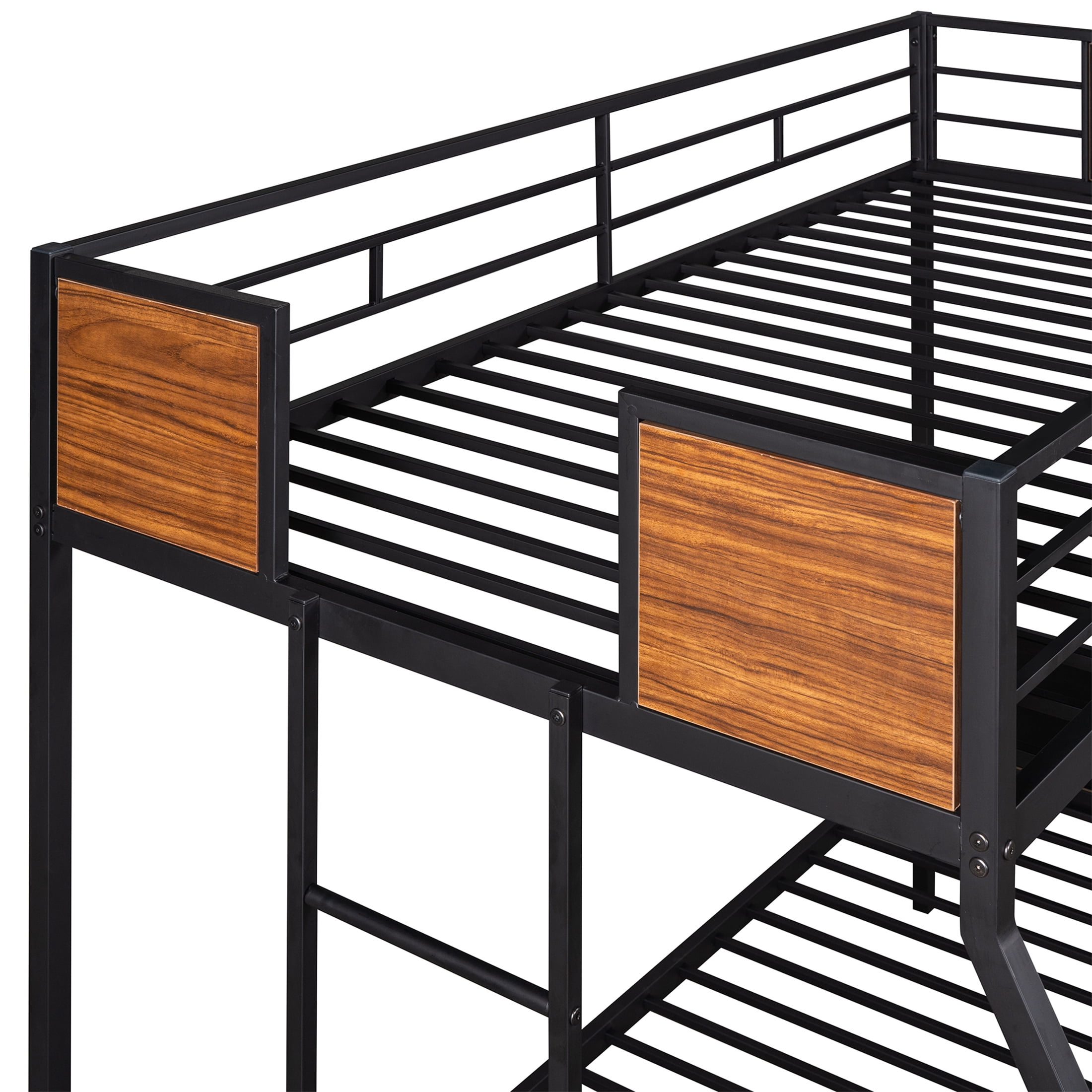Aukfa Metal Bunk Bed Twin over Full Size for Bedroom, Drom, Built in Ladder, Black
