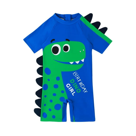 BULLPIANO Toddler Boy Swimsuit One Piece Zip Bathing Suit Short Sleeve Rash Guard Sunsuits with UPF50 Sun Protection,Size 5-6 Years