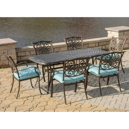 Hanover Traditions 7-Piece Aluminum Outdoor Dining Set in Blue