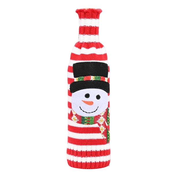 Matsuzay Funda para botella de vino, ropa tejida de Navidad de Año Nuevo, accesorios universales de banda de champán para cerveza roja y blanca, Kits de decoración para fiestas Muñeco de nieve Matsuzay HA070243-02B