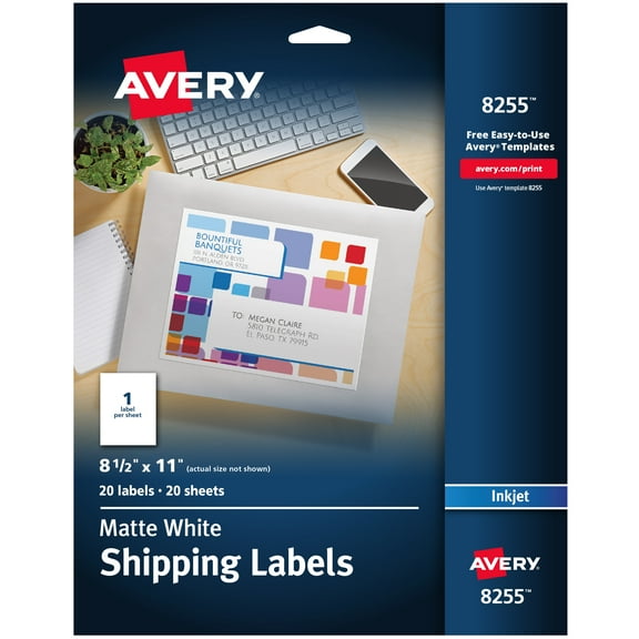 Avery Shipping Labels, 8.5" x 11", Matte White, 20ct (8255)