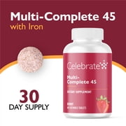 CELEBRATE VITAMINS ASMBS Multi-Complete 45 Bariatric Multivitamin with Iron Chewables, 60 Count, Berry