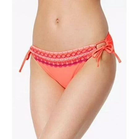 California Waves PEACH Crochet-Trim Side-Tie Bikini Swim Bottom  US Small