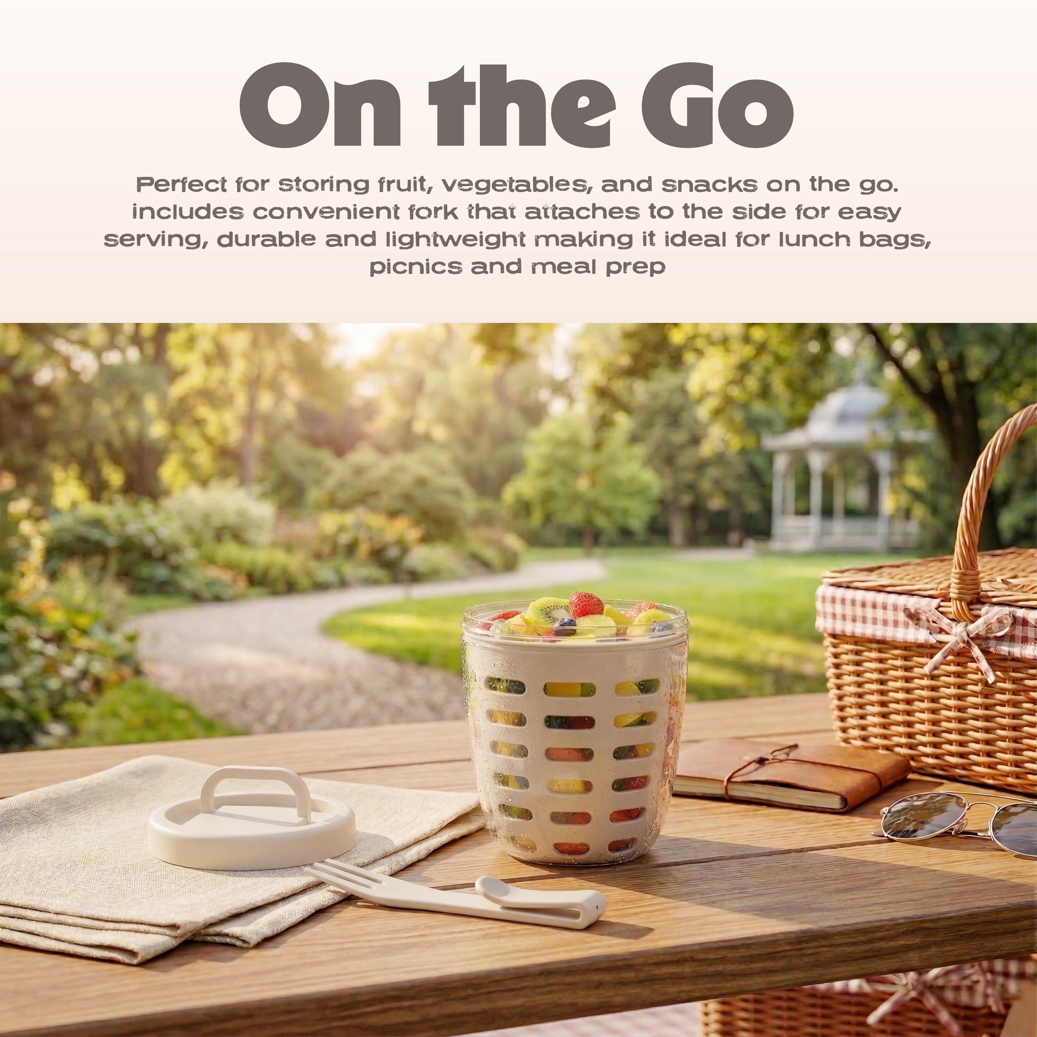 Cook with Color Berry Cup with Removable Colander and Fork, BPA-Free, Dishwasher Safe, Taupe