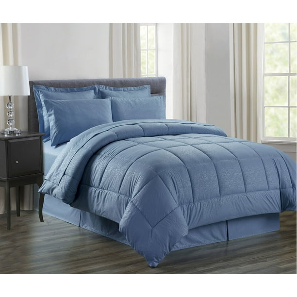 8 Piece Vine Down Alternative Bed In A Bag Bedding Set Queen Slate Blue Com - Slate Blue And Grey Bedding 8 Piece Vine Down Alternative Bed In A Bag Bedding Set Queen Slate Blue Com - Slate Blue And Grey Bedding