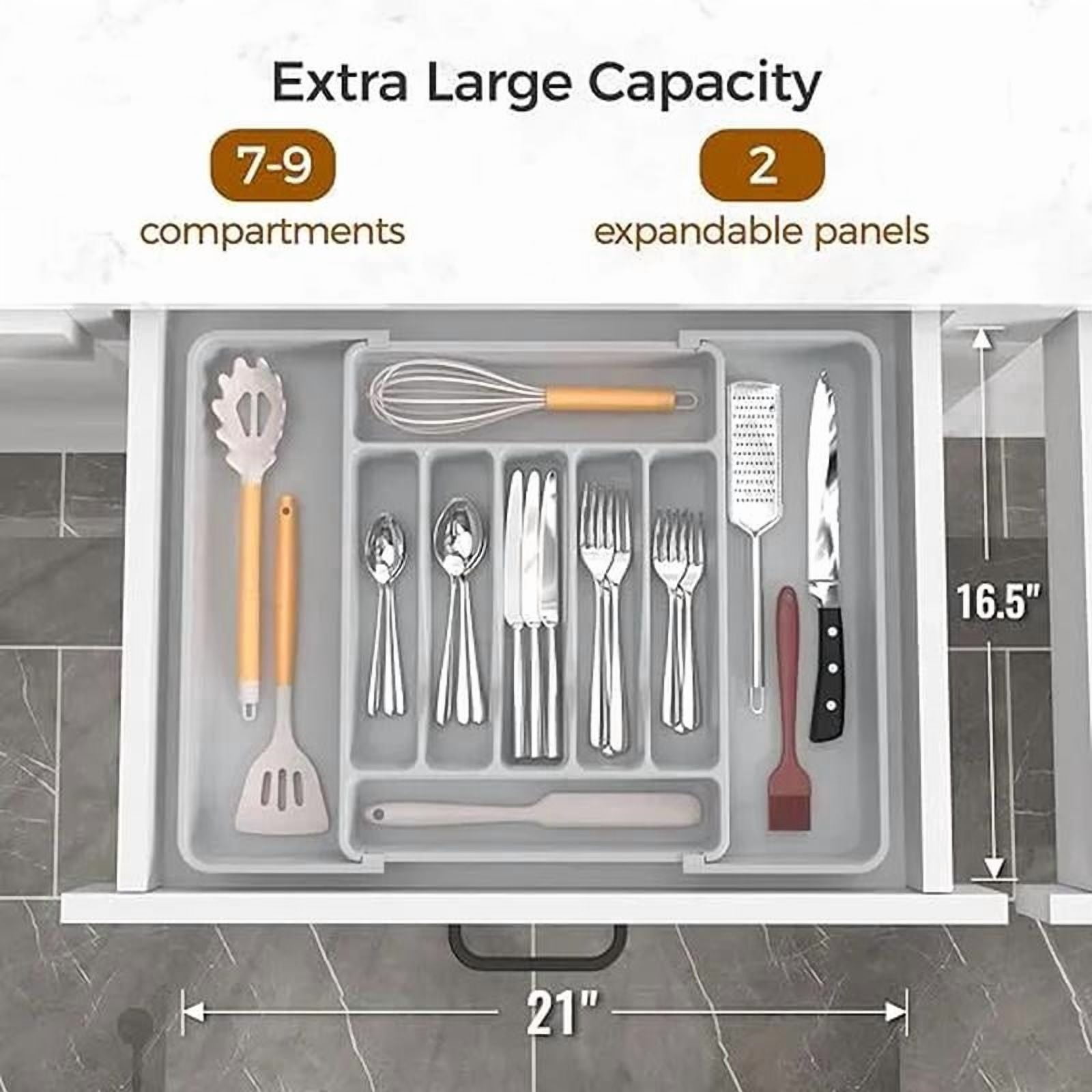 Expandable Silverware Organizer, BPA-Free Food-Safe Cutlery Flatware Organizer, Kitchen Utensil Drawer Organizer, Adjustable Holder for Spoons Forks Knives, Gray