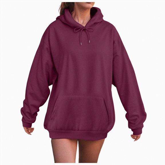 Towmus Hoodies for Women Casual Long Sleeve Ladies Tops Fleece Hooded Sweatshirts Oversized Pullover with Pocket