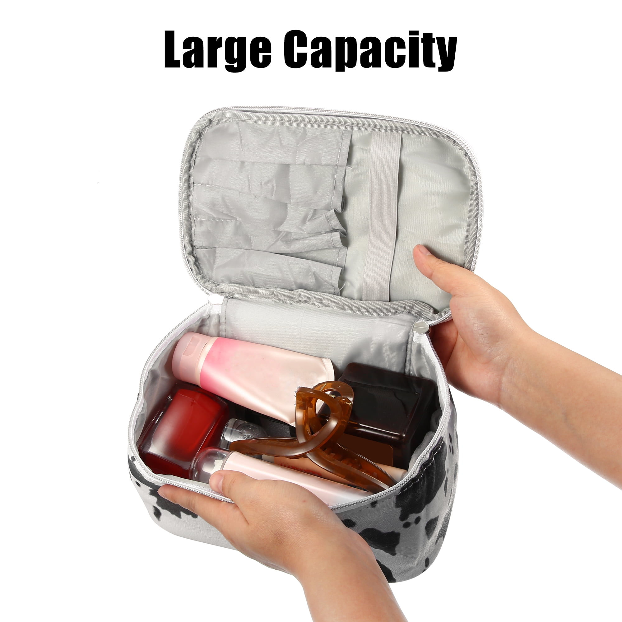 Unique Bargains Make Up Bag Cosmetic Travel Bag Organizer Bag Faux Leather Black White