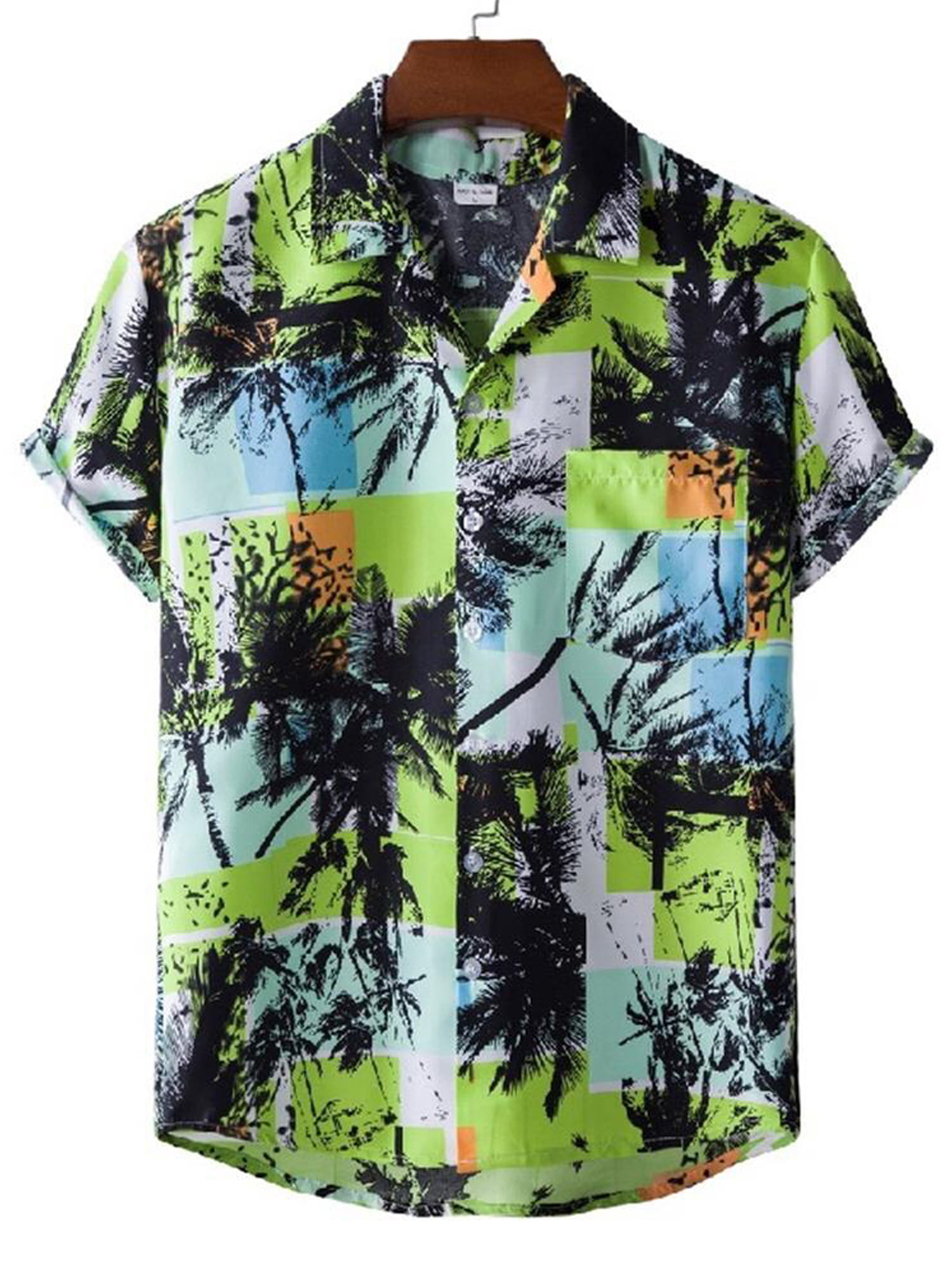 Colourful Mens Hawaiian Short-Sleeve Floral Linen Lapel Collar Beach Shirts 