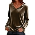 thumbnail image 3 of Oksale Long Sleeve V Neck Shirts for Women Soft Velvet Tops Loose Fit Elegant Blouses Solid Color Blouses Khaki M, 3 of 8