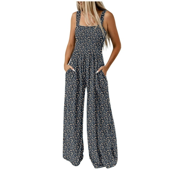 ABATAB Summer Jumpsuits for Women Square Neck One Piece Trendy Outfits Sleeveless Wide Leg Long Pants Party Clubwear Rompers