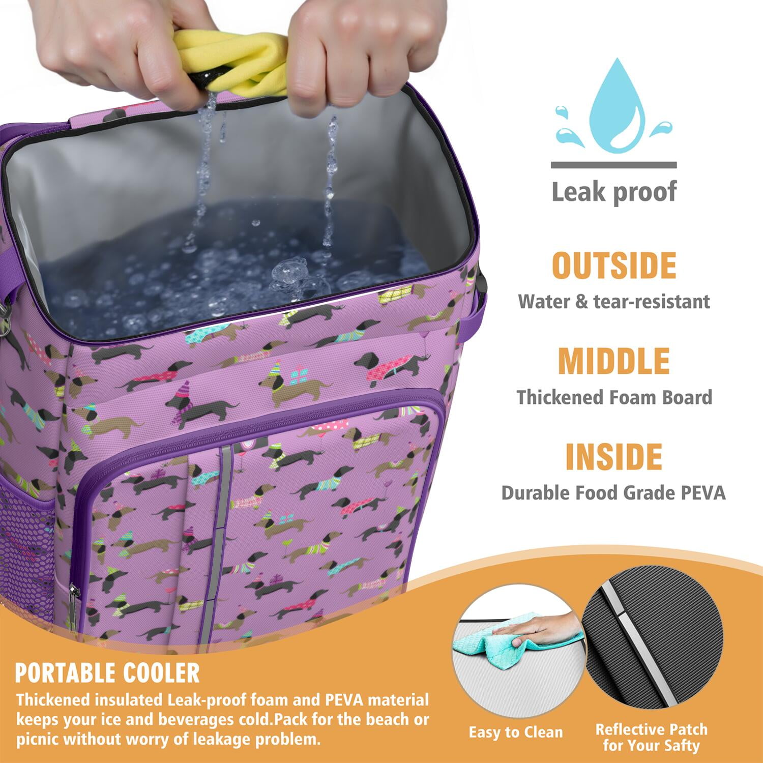 Travel Cooler Bag - Cute Cartoon Dachshund Camping Beer Cooler Backpack with Bottle Opener- Waterproof Insulated Picnic Backpacks - Cooler Bag for Beach