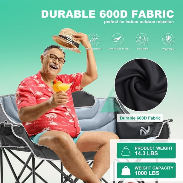 Slsy XXXL Oversized 2 Person Fully Padded Camping Chair Folding Loveseat Camping Couch Double Camping Chairs Heavy Duty Portable Lawn Chair Patio Chair Supports 990 LBS Walmart Business Supplies