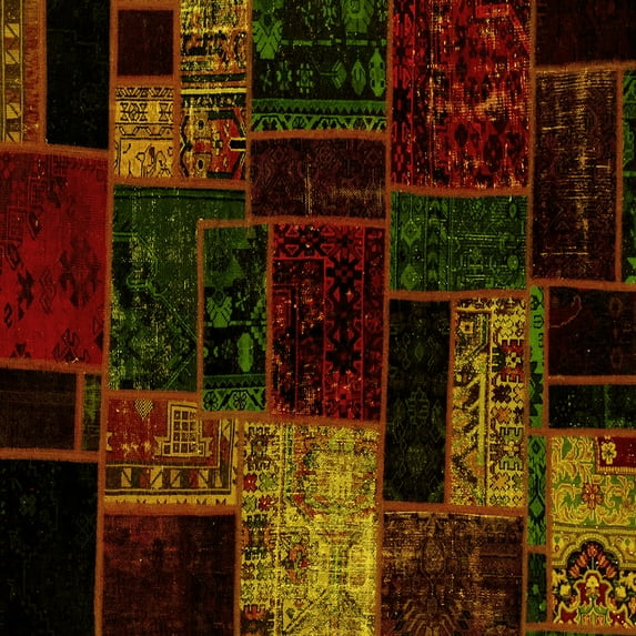 Ahgly Company Machine Washable Indoor Square Patchwork Yellow Transitional Area Rugs, 8' Square