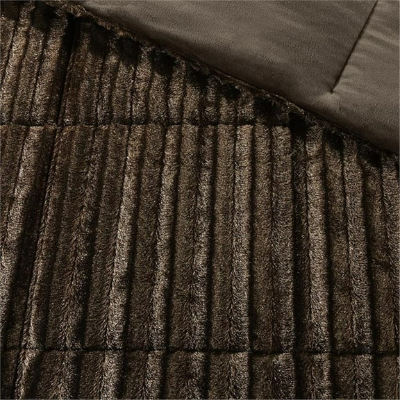 Pemberly Row Faux Fur Comforter Mini Set in Chocolate King/Cal King
