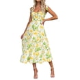 thumbnail image 2 of Pudcoco Robe Midi d'Été pour Femmes, Sans Manches à Bretelles Nouées Imprimé Floral Robe Évasée, 2 of 9