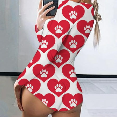 

TWIFER Valentines Day Gift Sets Women s Jumpsuit Women Print Long Sleeve Nightwear Jumpsuit Bodysuit Playsuit Romper