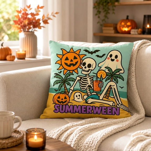 Halloween Throw Pillow Covers 18x18 Inch, Printed Decorative Square Pillowcases, Farmhouse Holiday Cushion Covers for Couch Sofa Living Room Bedroom Outdoor Home Decor