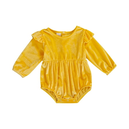 Toddler Baby Girls Solid Velvet Long Sleeve Romper Bodysuit High Waisted Jumpsuit Onesie Outfits