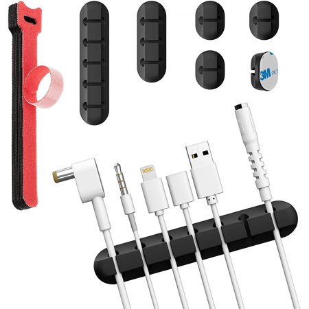 Desk Cord Holder by Cable Management - 7 Smart Cable Clips, Cord Holders for Desk at Home or Office Comes with 10 Bonus Cord Ties. Perfect Cord, Cable and Wire Organizer.