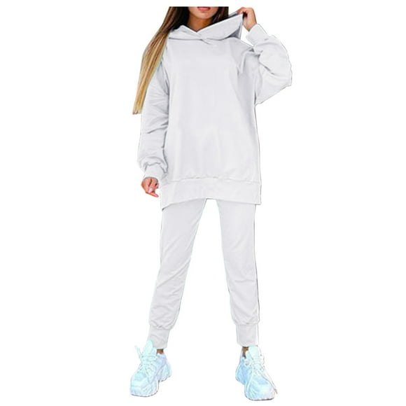 MSJUHEG Sweatpants Women Fall Outfits Women Two Piece Set Tracksuit Streetwear Running Sportswear Zipper Hoodies Pants Set 2021 Fall Winter Slacks For Women White Xl