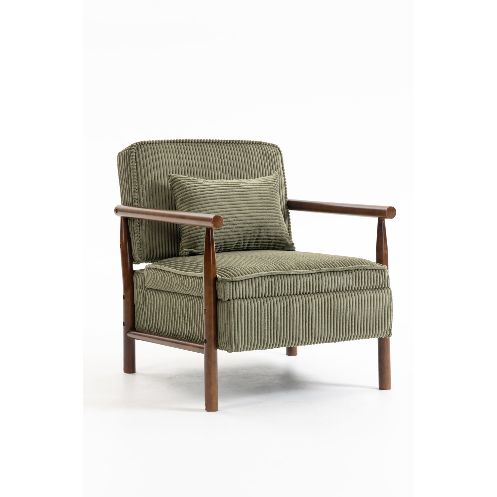 Leumius Storage Chair, Mid Century Modern Accent Chair with Solid Wood Frame, Upholstered Living Room Chairs with Waist Cushion, Reading Armchair for Bedroom Sunroom Green