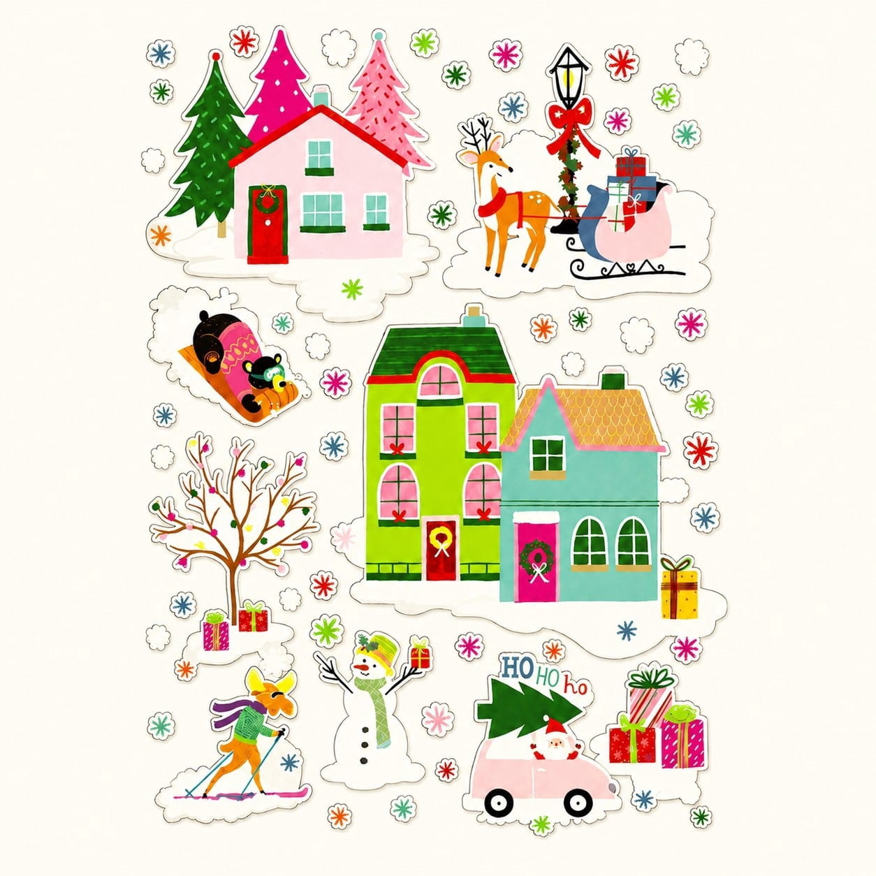 Christmas Houses Window Clings, Multicolor, by Holiday Time