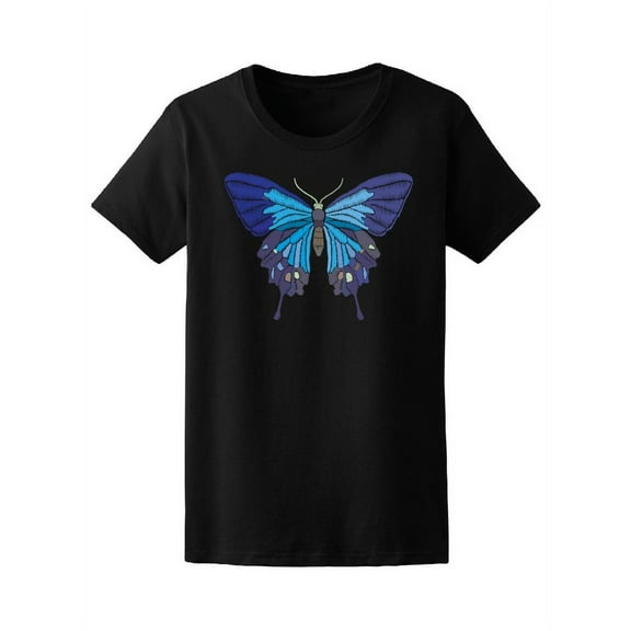 Smartprints Womens Graphic Tee - Beautiful Vintage Blue Butterfly - Regular Fit 100% Cotton