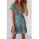 thumbnail image 2 of Mini vestido de playa con cuello en V y estampado floral bohemio con volantes y volantes para mujer Zhivalor WRQX-20-1, 2 of 7
