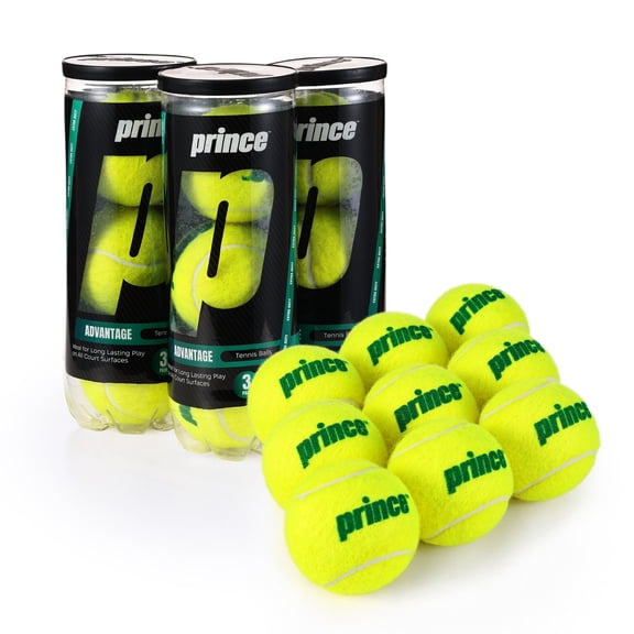Prince Advantage Tennis Balls 3 Tin Pack (9 Balls Total), Championship Grade, Extra Duty, All Court Performance