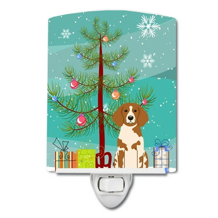 

Caroline s Treasures BB4197CNL Merry Christmas Tree Brittany Spaniel Ceramic Night Light 6x4x3 multicolor