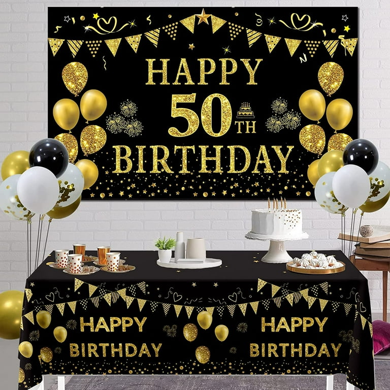 50Th Birthday Decorations for Men Women - Black Gold Happy 50Th